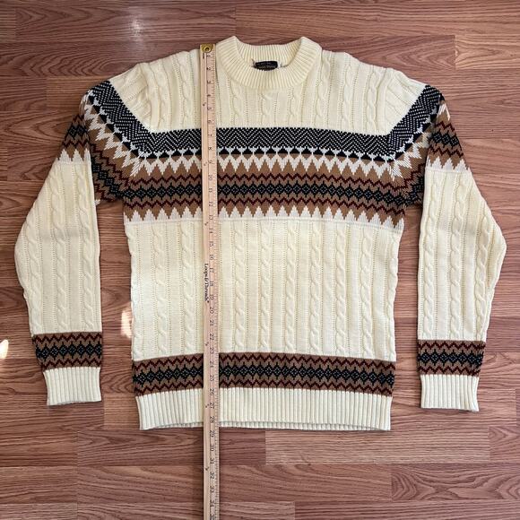 Vintage 90s JCPenney Fair Isle Sweater XL Tall Cream Cable Knit Grandpa Pullover - Picture 4 of 7